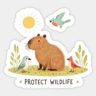 Protect Wildlife - Capybara with birds Sticker